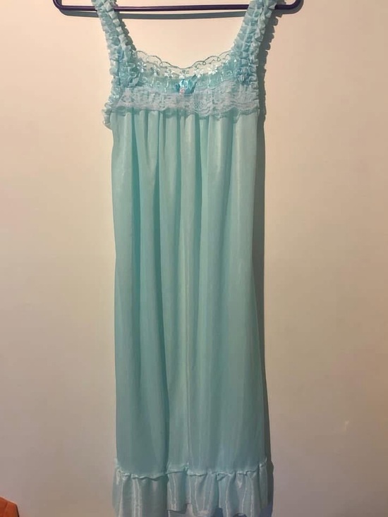 Vintage Other - Vintage Sheer Mint Blue Lace-Trim Nightgown